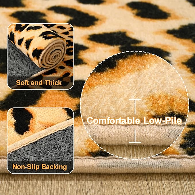 Amearea Soft Leopard Rugs for Bedroom Living Room, 3x5 Modern Cheetah Print Thickened Memory Foam Rug, Fluffy Indoor Washable Animal Rug Carpet for Kids Boys Girls Dorm Nursery Room Home Decor, Khaki