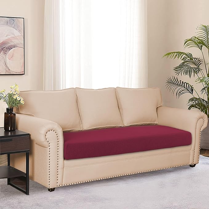 Water Resistant Sofa Cushion Slipcovers, Stretch Sofa Seat Cushion Covers Replacement Furniture Protector, Washable Christmas Decoration (Large, Wine)