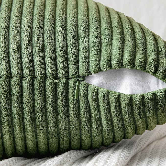 MIULEE Moss Green Decorative Throw Pillow Covers 18x18 Inch for Couch Bed Sofa Spring Decor Pack of 2 Boho Farmhouse Throw Pillows Soft Cross Corduroy Patchwork Textured Cushion Cases