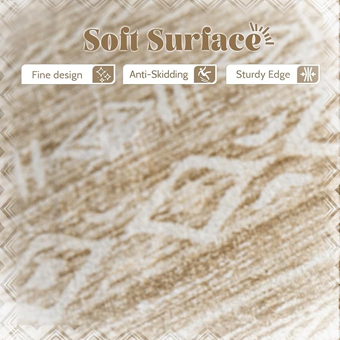 Washable Area Rug 5x7: Moroccan Rug for Living Room Geometric Boho Rug Farmhouse Non Slip Stain Resistant Rugs Low Pile Soft Carpet for Bedroom Dining Room Home Office Kids Room (Light Brown,5'x7')