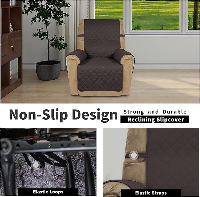 Easy-Going Recliner Chair Slipcover Reversible Sofa Cover Water Resistant Couch Cover Furniture Protector with Elastic Straps for Pets Dog (Recliner 22 inch, Chocolate/Ivory)