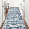 Lansny Modern Abstract Runner Rug 3x8, Grey Blue White, Washable Kitchen Runner Non-Slip Soft Hallway Rug Thin Print Faux Wool Carpet for Entryway Bedroom Laundry Room Indoor Home Office Decor