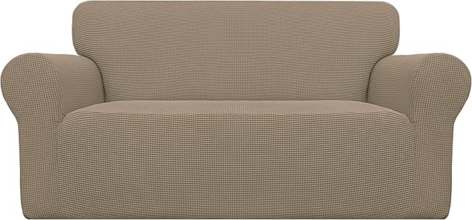 Easy-Going Stretch Oversized Loveseat Slipcover 1-Piece Sofa Cover Furniture Protector Couch Soft with Elastic Bottom for Kids Polyester Spandex Jacquard Fabric Small Checks Natural