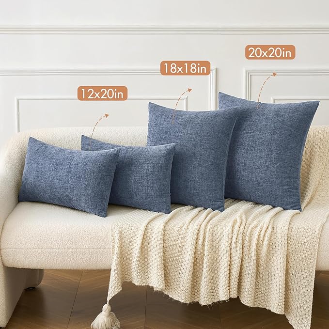 MIULEE Pack of 2 Couch Throw Pillow Covers 16x16 Inch Soft Dark Grey Blue Chenille Pillow Covers for Sofa Living Room Solid Dyed Pillow Cases