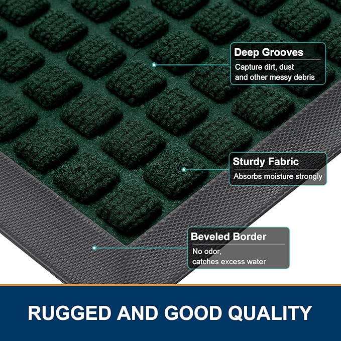Smiry Front Door Mat Outside Entrance, Heavy Duty Natural Rubber Doormat, Non Slip, Trap Dirt and Moisture, Easy Clean, Low Profile Welcome Floor Mats for Indoor Outdoor Entry, 71x23 Inch, Black Green