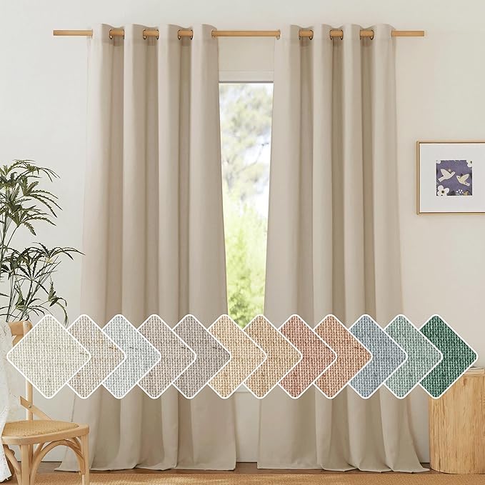NICETOWN Linen Angora Curtains 120 inches Long for Bedroom, Grommet Privacy Assured Semi Sheer with Light Filtering Thick Flax Linen Window Treatments for Living Room, W55 x L120, 2 Panels