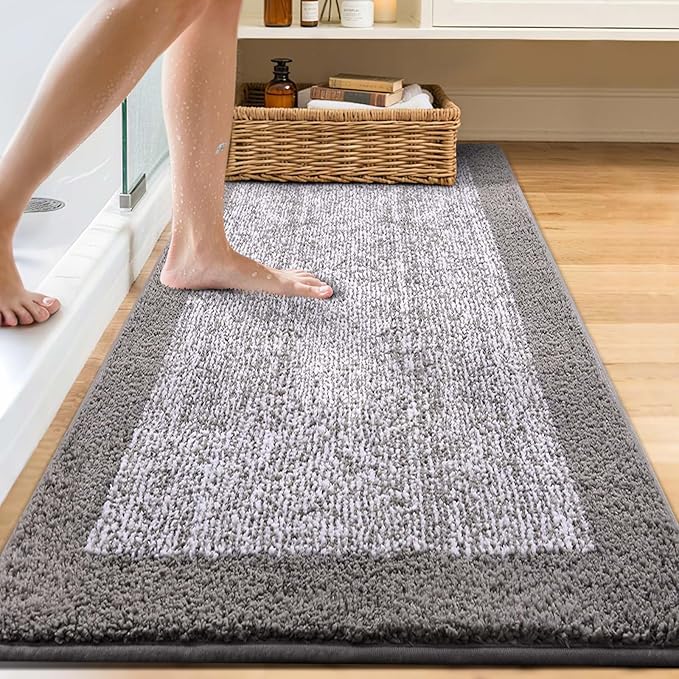 60x24 Long Bathroom Rugs Washable Non Slip, Light Grey Bath Mat for Bathroom Floor Tub, Soft Absorbent Quick Dry Mats for Shower, Bathtub,Home Decor