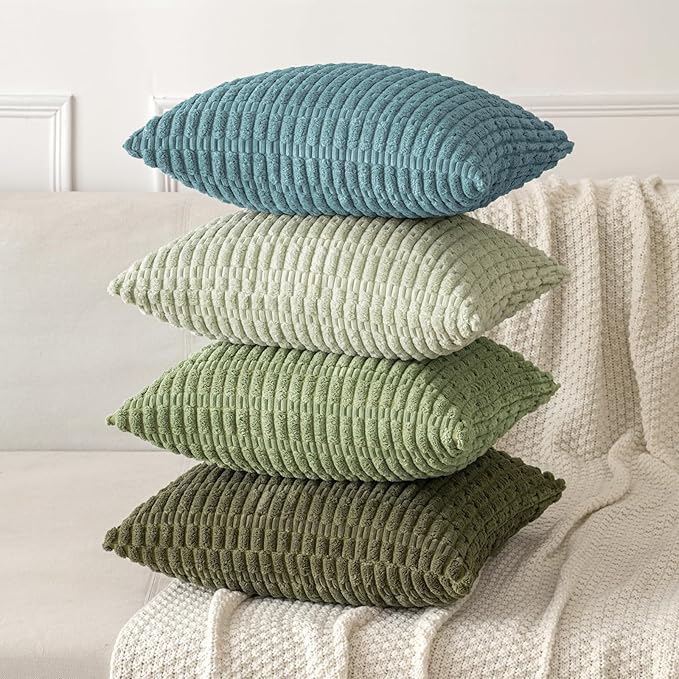 MIULEE Pack of 2 Corduroy Decorative Lumbar Throw Pillow Covers 20x12 Inch Soft Boho Striped Pillow Covers Modern Farmhouse Home Decor for Summer Coastal Sofa Living Room Couch Bed Coastal Blue