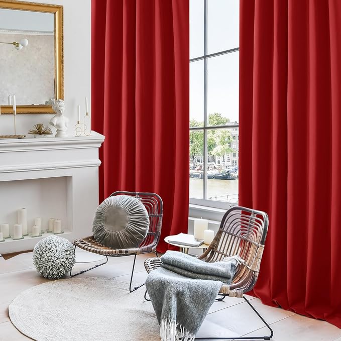 Deconovo Christmas Blackout Curtains, Thermal Insulated, W52 x L45 2 Panels, Back Tab, Machine Washable, Room-Darkening Drapes for Bedroom/Living Room Red