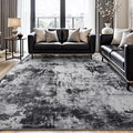 Rugflix 8x10 Area Rugs for Living Room, Black Grey Large Rug Stain-Resistant Low Pile, Big Washable Dark Carpet Non-Slip for Bedroom Dining Room Home Office Nursery Room