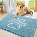 Smiry Dog Door Mat for Muddy Paws, Absorbent Dirt Trapper Non Slip Quick Dry Washable Chenille Mat for Mud Dogs, Entry Rug for Indoor and Outdoor (36x24 Inches, Sky Blue and White)