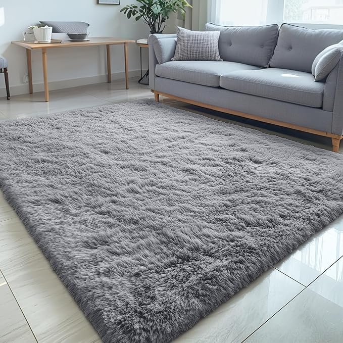 OLANLY 5x5 Area Rugs for Living Room Bedroom, Machine Washable Soft Fluffy Shaggy Bedside Rug, Indoor Floor Carpet for Kids Girls and Boys, Dorms, Nursery Rooms, Home Decor Aesthetic, Light Grey
