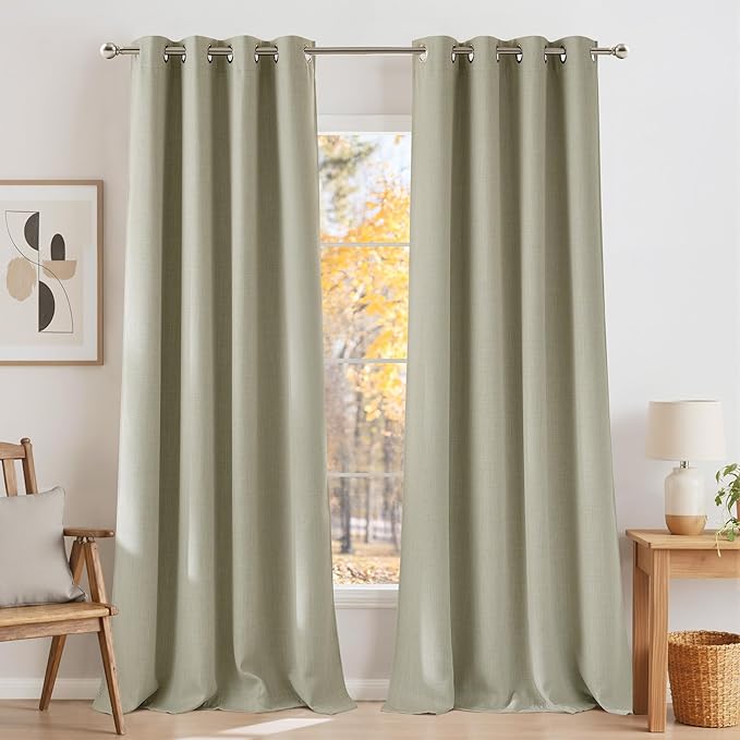 NICETOWN Faux Linen Beige Blackout Curtains 84 inches Long for Living Room - Privacy Panels for Bedroom, Modern Farmhouse Style Easy Care Grommet Top, 2 Panels, W52 by L84