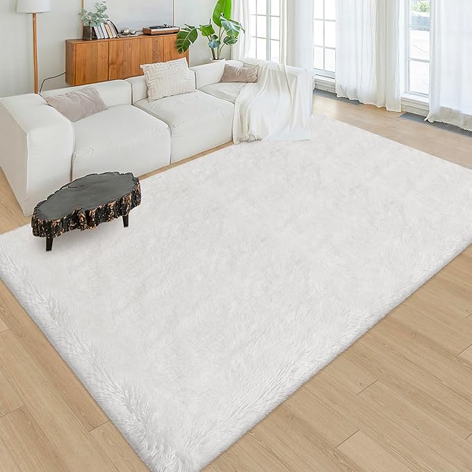 White Rug for Living Room 5x8ft Fluffy Area Rug Mat Bedside Throw Rug for Bedroom Kids Room Boys Teens Nursery Baby Dorm Office Home Decor Aesthetic Carpets