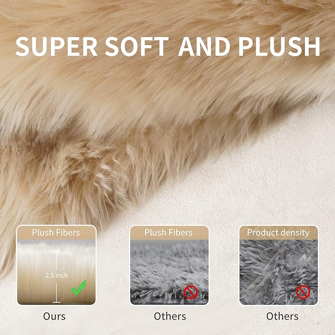 Fluffy Round Rug for Kids Room Beige Circle Faux Fur Area Rug for Bedroom, 4x4 Fuzzy Shag Rugs Furry Nursery Rug Teepee Mat, Circular Plush Floor Carpet