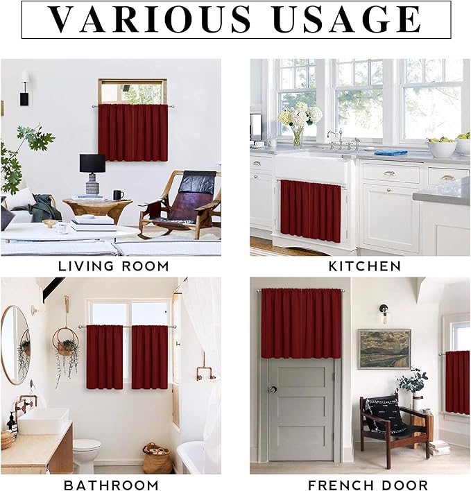 RYB HOME Blackout Curtains for Bedroom Living Room 63 inches Long, Thermal Insulated Privacy Rod Pocket Drapes for Nursery Office Home Theater, Width 42 by Length 63, Burgundy Red, 2 Panels