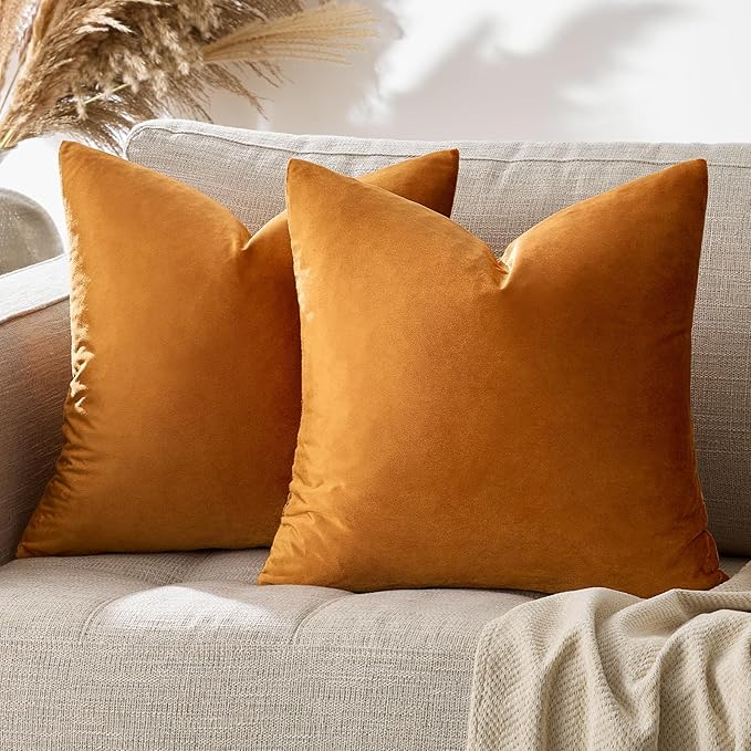 GIGIZAZA Decorative Couch Throw Pillow Covers,Set of 2 Orange Square Pillow Cushion Covers 22x22,Pillow Cases Velvet Pillow Covers