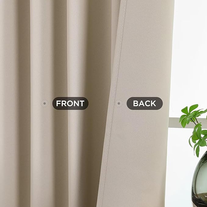 Joydeco Blackout Curtains 90 Inches Long 2 Panels Set, Thermal Insulated Long Curtains& Drapes 2 Burg, Room Darkening Drapes for Bedroom Living Room (Light Beige, W37 x L90 Inch)