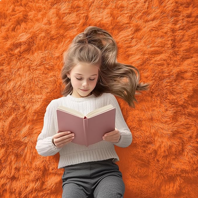 OLANLY 2x4 Machine Washable Runner Rugs for Hallway, Soft Fluffy Shaggy Bedside Rugs for Bedroom, Living Room, Indoor Floor Carpet for Kids Girls and Boys, Nursery Rooms, Home Decor Aesthetic, Orange