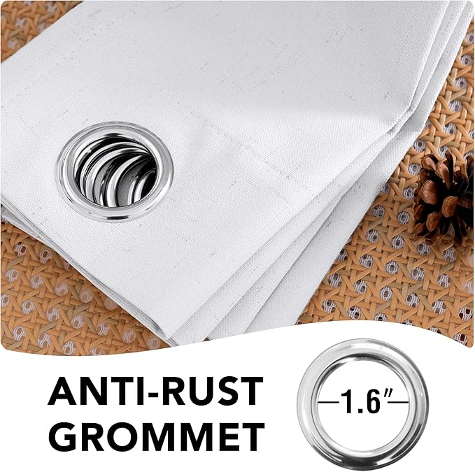 H.VERSAILTEX Linen Blackout Curtains Durable Thick Textured Linen Look 100% Blackout Patio Door Curtain Anti Rust Grommet Extra Wide Sliding Door Curtain Panel, W100 x L84 inch - Pure White