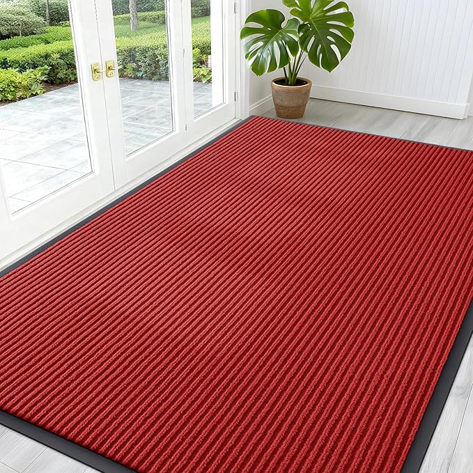 OLANLY Front Door Mat Indoor Outdoor Entrance, Waterproof Heavy Duty Doormat, Fade Resistant, Low Profile, Easy Clean Patio Porch Welcome Floor Mats for Entry, 59x40, Red