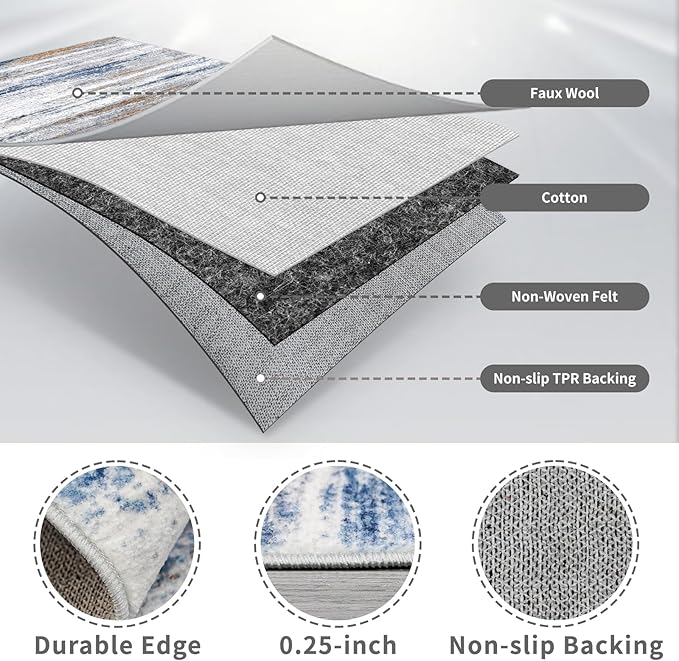 2x8 Washable Runner Rug for Family: Easy-to-Clean Runners for Hallway Entryway Bedroom - Stain and Water Resistant Rugs with Non-Slip Backing - Soft Low-Pile Carpet Navy Grey
