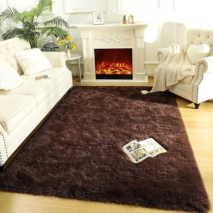 LOCHAS Ultra Soft Indoor Modern Area Rugs Fluffy Living Room Carpets for Children Bedroom Home Decor Nursery Rug 4x5.3 Feet,Brown