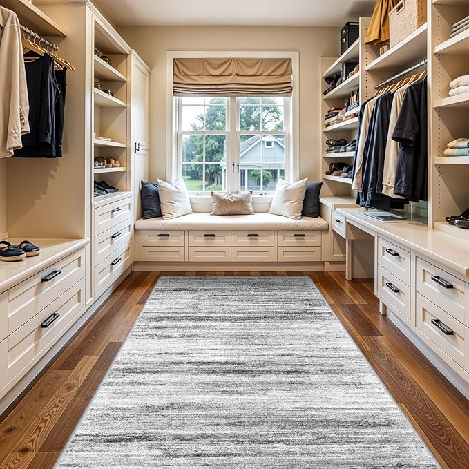 4x8 Wide Washable Runner Rug: Easy-to-Clean Runners for Hallway Entryway Kitchen Bedroom Living Room - Stain and Water Resistant Rugs with Non-Slip Backing - Soft Low-Pile Carpet Grey