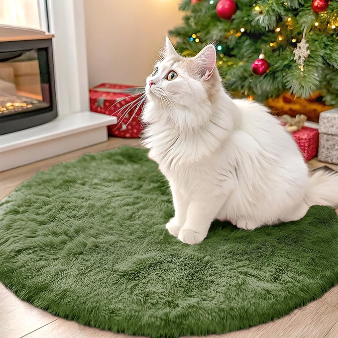 OLANLY Green Round Rugs for Bedroom - Machine Washable, 2 ft Circle Area Rugs for Living Room, Soft and Fluffy Shaggy Carpet for Teen Girl and Boys, Nursery Rooms, Dorms, Home Decor Aesthetic
