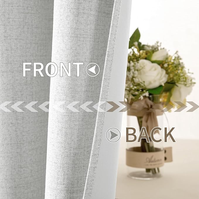 MIULEE 100% Blackout Linen Textured Curtains for Bedroom Solid Thermal Insulated Heathered White Grommet Room Darkening Curtains & Drapes Luxury Decor for Living Room Nursery 52 x 96 Inch (2 Panels)