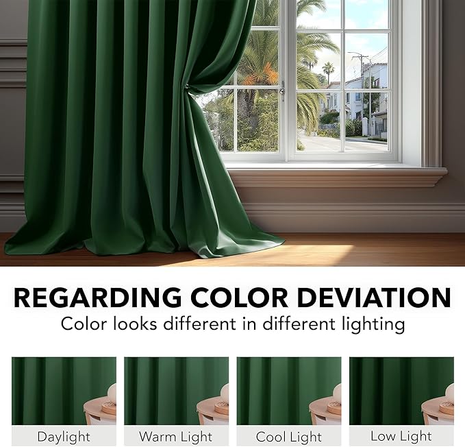 Deconovo Blackout Curtains, Thermal Insulated, W42 x L84 2 Panels, Back Tab, Machine Washable, Room-Darkening Drapes for Bedroom/Living Room Dark Forest