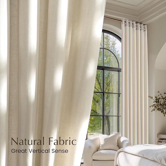 NICETOWN Bone White Linen Curtains for Kitchen, Thick Flax Small Window Treatments Semi Sheer Privacy Assured with Light Through for Cafe/Bathroom, W55 x L84, 2 Panels