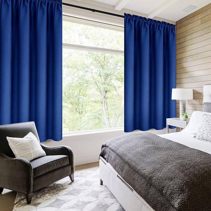 DWCN Blackout Curtains Room Darkening Thermal Insulated Bedroom Curtains Window Curtain Panels, 38 x 54 inches Long, Set of 2 Classic Blue Rod Pocket Drapes