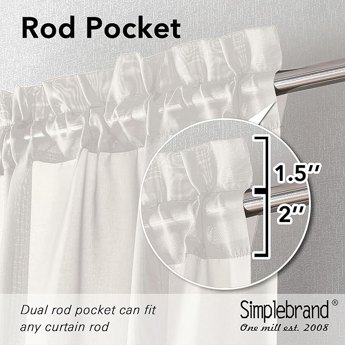 Simplebrand Ivory Sheer Curtains 90 Inches Long, Light Filtering Rod Pocket Solid Color Window Sheer Curtain Panels, Elegant Curtains & Drapes for Living Room, Bedroom 2 Panels (Ivory, 42" W x 90" L)