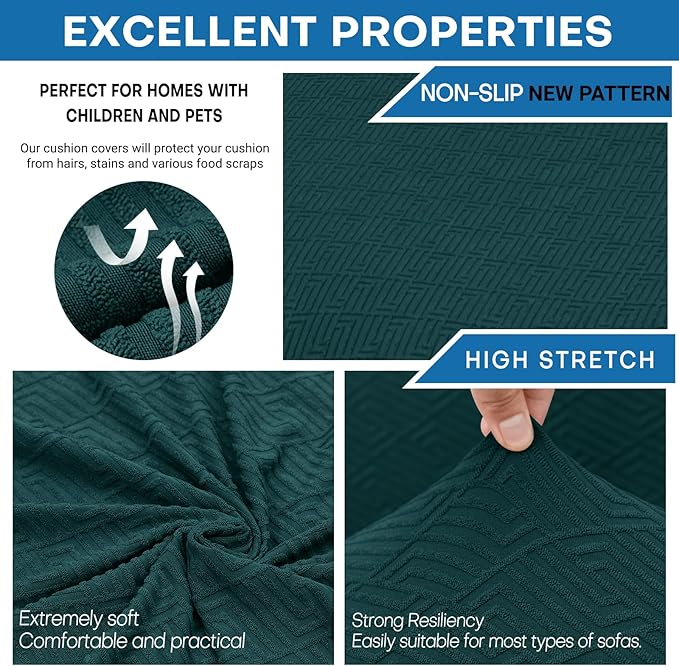 XINEAGE 2026 New 4 Pieces Extra Large Couch Covers for 3 Cushion Sofa Super Stretch Sofa Cover for 3 Large Seat Cushion Universal Slip Cover for Living Room (Blackish Green), 91"-110"(3 Cushions)