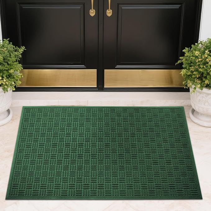 Mibao Front Door Mat Indoor Outdoor Entrance, Dirt Trapping Waterproof All-Season, All-Weather Doormat, Non-Slip Durable Natural Rubber Low Profile Easy Clean Patio Entrance Mat, 47" x 31.5", Green