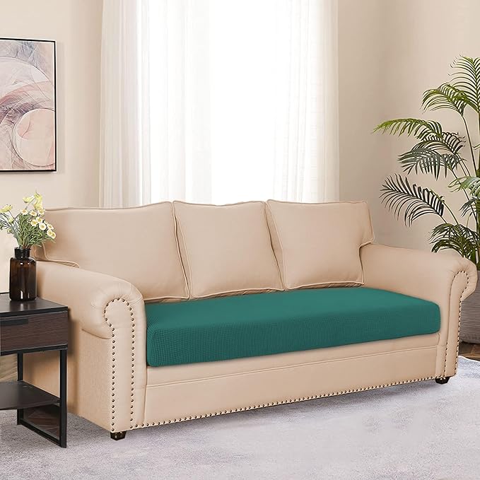 Water Repellent Sofa Cushion Covers, Stretch Sofa Seat Slipcover Furniture Protector for Sofa Pets with Elastic Bottom (Large, Dark Teal)