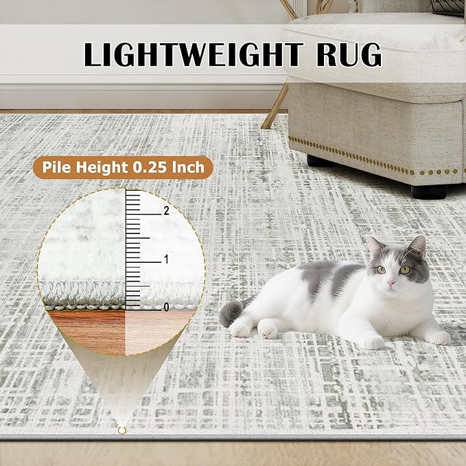 10x14 Area Rugs for Living Room Washable Rug: Anti-Skid Abstract Modern Living Room Rug Soft Thin Carpets Indoor Floor Non-Shedding Carpet for Bedroom Dining Farmhouse Nursery Home Office White Gray