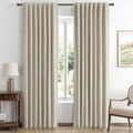 MIULEE 100% Blackout Linen Curtains for Bedroom, Stone Solid Luxury Decor Thermal Insulation Room Darkening Drapes for Living Room Nursery Back Tab Rod Pocket 42 x 90 Inches, 2 Panels