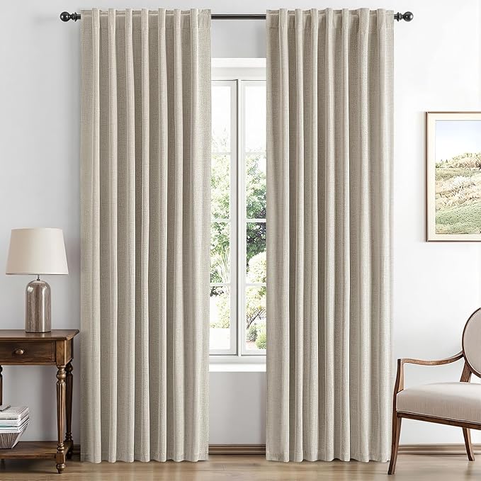 MIULEE 100% Blackout Linen Curtains for Bedroom, Stone Solid Luxury Decor Thermal Insulation Room Darkening Drapes for Living Room Nursery Back Tab Rod Pocket 42 x 84 Inches, 2 Panels