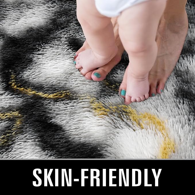 TWINNIS Super Soft Shaggy Rugs Fluffy Carpets, 4x5.9 Feet, Indoor Modern Plush Area Rugs for Living Room Bedroom Kids Room Nursery Home Decor, Upgrade Anti-Skid Rectangular Fuzzy Rug, Grey Gold