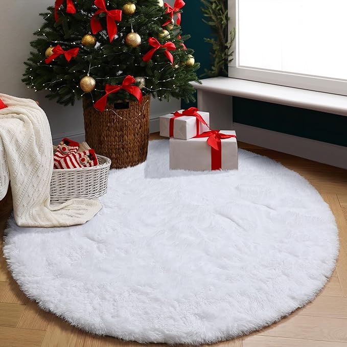 Round Rugs 5Ft White Circle Area Rug, Fluffy Fuzzy Bedroom Carpets for Kids Playroom Home Decor Aesthetic, Plush Soft Shaggy Living Room Rugs for Nursery Dorm Classroom, Modern Cute Shag Furry Carpet