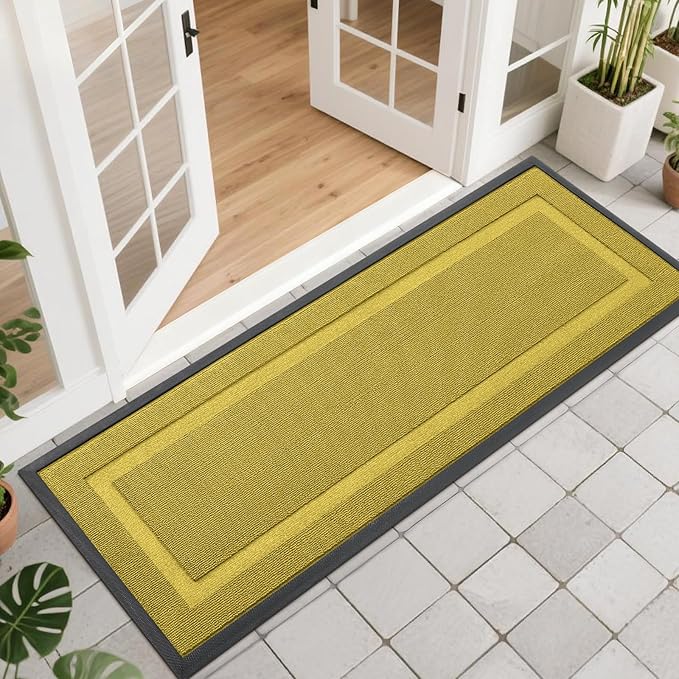 OLANLY Front Door Mat Indoor Outdoor Entrance, Waterproof All-Season, All-Weather Doormat, Sturdy Natural Rubber, Low Profile, Easy Clean Patio Porch Entryway Mat, 47x17, Lime Green