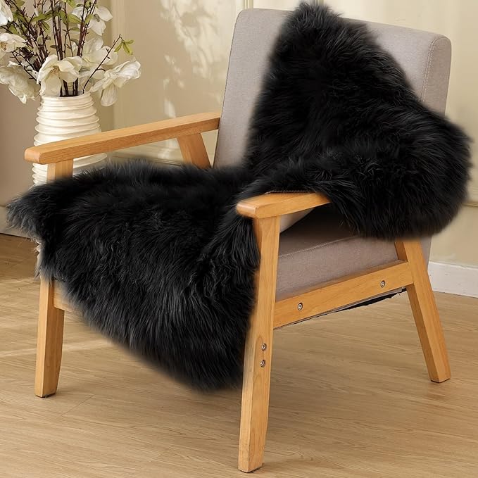 ORINOVA Black Faux Sheepskin Washable Fluffy Fur Area Rugs for Bedroom Small Fuzzy Carpet for Living Room 2x3 Boho Nursery Rug