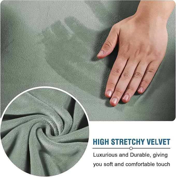 H.VERSAILTEX High Stretch Sofa Slipcover 4 Piece Cover Velvet Furniture Protector Form Fit Thick Velvet Extra Large Sofa Cover for 3 Cushion Couch Width Up to 97 Inch (Large Sofa, Sea Grass)