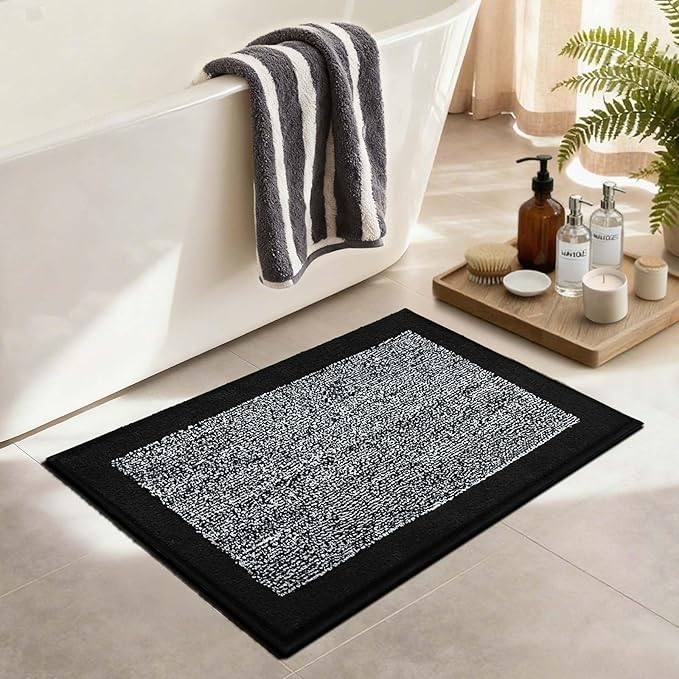 Bathroom Rugs 30x20 Non Slip Washable, Black Bath Mat for Bathroom Floor Tub, Soft Absorbent Quick Dry Mats for Shower, Bathtub,Home Decor