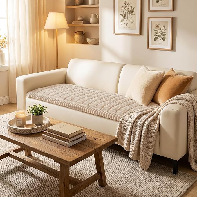 Smiry Couch Cover for Dogs Washable, Non Slip Fuzzy Pet Couch Covers for 3 Cushion Sofa Pet Friendly, Thick Soft Sofa Slipcovers Cushion Protector (Apricot, 27.6" x 70.9")