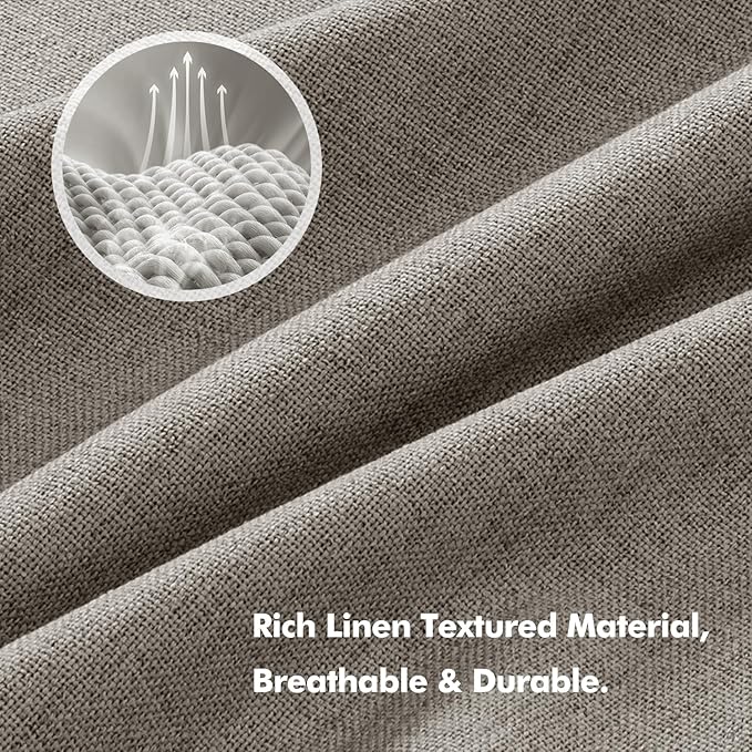 MIULEE 100% Blackout Linen Curtains for Bedroom, Greige Solid Luxury Decor Thermal Insulation Room Darkening Drapes for Living Room Nursery Back Tab Rod Pocket 42 x 90 Inches, 2 Panels