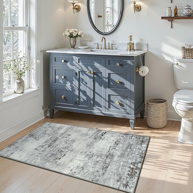 Toneed Entryway Rug 2x3 Door Mat for Indoor Entrance, Washable Small Throw Rug for Kitchen Floor, Front Door, Bedroom Bedside, Non-Slip Low Pile, Abstract Grey