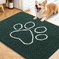 OLANLY Dog Door Mat for Muddy Paws 40x32, Paw Print Design, Absorbs Moisture and Dirt, Absorbent Non-Slip Washable Doormat, Quick Dry Chenille Mud Mat, Entry Indoor Entryway Carpet, Blackish Green